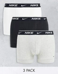 Nike 3 Pack Cotton Stretch Trunks In Black/grey/white For Men Multi