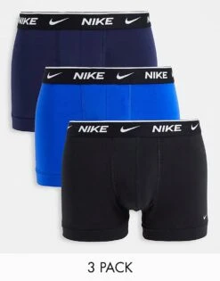 Nike 3 Pack Cotton Stretch Trunks In Black/navy/blue For Men Multi