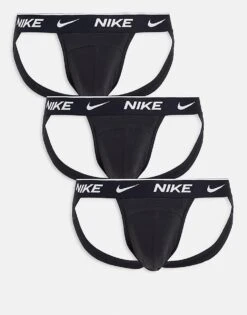 Nike 3 Pack Cotton Stretch Jock Straps In Black For Men