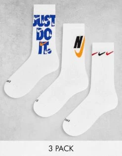 Nike Training Everyday Cushioned Socks 3 Pack In White For Men