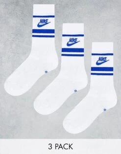 Nike Everyday Essential 3 Pack Socks In White/blue For Men