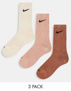 Nike Training Everyday Plus Cushioned 3 Pack Socks In Natural For Unisex Brown