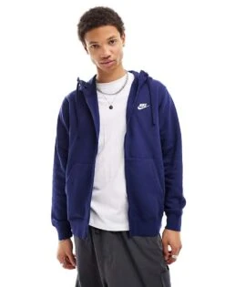 Nike Club Zip-up Hoodie In Navy For Men -Nike Sales Store 202389003 1 navy 1
