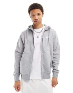 Nike Club Full Zip Hoodie In Grey For Men