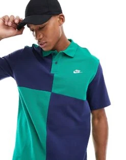 Nike Club Polo In Navy And Green For Men Mid Green