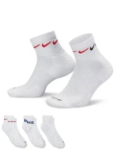 Nike Training Everyday Plus Cushioned Graphic 3 Pack Ankle Socks In White For Men