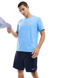 Nike Running Miler Dri-FIT T-shirt In Blue For Men Mid Blue