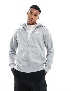 Nike Club Zip Up Hoodie In Heather Grey For Men -Nike Sales Store 205384174 1 grey 1