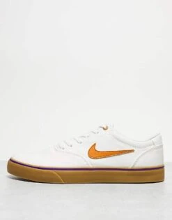 Nike SB Chron 2 Canvas Trainers In White And Orange For Unisex