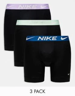 Nike Dri-Fit Essential Microfibre Briefs 3 Pack In Black With Contrast Waistband For Men