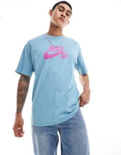 Nike SB Central Logo T-shirt In Light Blue For Men Mid Blue -Nike Sales Store 206080237 1 midblue 1