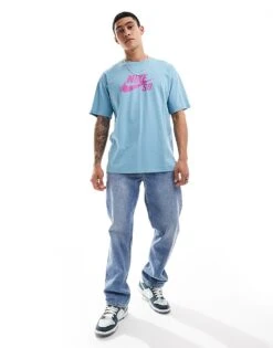Nike SB Central Logo T-shirt In Light Blue For Men Mid Blue -Nike Sales Store 206080237 4