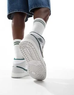 Air Jordan 1 Mid Trainers In White, Grey And Dark Green For Men -Nike Sales Store 206084125 5