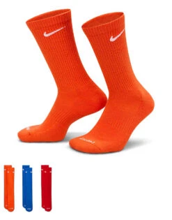 Nike Training Everyday Cushioned Plus 3 Pack Crew Socks In Orange, Blue And Red For Men