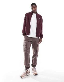 Nike Club Knit Zip Through Jacket In Burgundy For Men Brown -Nike Sales Store 206095809 3