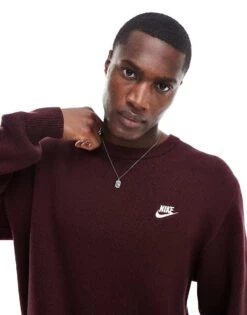 Nike Club Knit Crew Neck Sweater In Burgundy For Men -Nike Sales Store 206095839 1 burgundy 1
