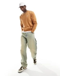 Nike Club Unisex Crew Sweatshirt In Brown For Men -Nike Sales Store 206095843 3