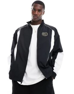 Nike Swoosh Air Woven Tracktop In Black And White For Men