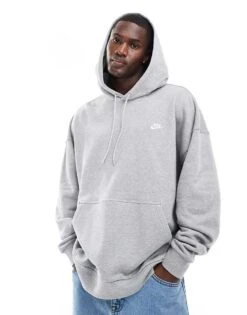 Nike Club French Terry Oversized Hoodie In Grey For Men