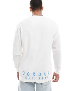 Jordan Essential Logo Long Sleeve Top In White For Men -Nike Sales Store 206610351 3