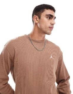 Jordan Essential Logo Long Sleeve Top In Brown For Men