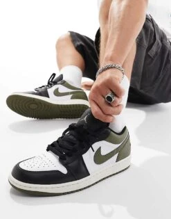 Nike Air Jordan 1 Low Trainers In White, Green And Black For Men Mid Green 13 Nike Air Jordan 1 Low Trainers In White, Green And Black For Men Mid Green -Nike Sales Store 206610534 1 midgreen 1
