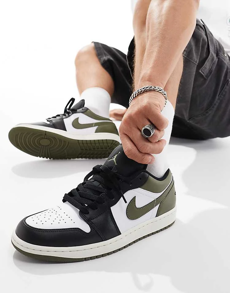 Nike Air Jordan 1 Low Trainers In White, Green And Black For Men Mid Green 3 Nike Air Jordan 1 Low Trainers In White, Green And Black For Men Mid Green