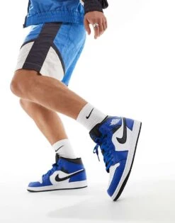 Air Jordan 1 Mid Trainers In White, Blue And Black For Men Mid Blue -Nike Sales Store 206610537 1 midblue 1