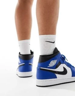 Air Jordan 1 Mid Trainers In White, Blue And Black For Men Mid Blue -Nike Sales Store 206610537 3