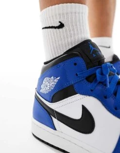 Air Jordan 1 Mid Trainers In White, Blue And Black For Men Mid Blue -Nike Sales Store 206610537 4