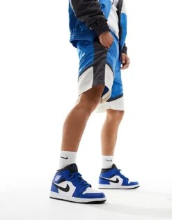 Air Jordan 1 Mid Trainers In White, Blue And Black For Men Mid Blue -Nike Sales Store 206610537 5