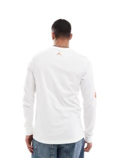 Jordan Flame Logo Long Sleeve T-shirt In White For Men -Nike Sales Store 206610719 4