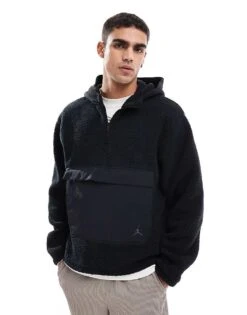 Jordan Flight Sherpa Half Zip Hoodie In Black For Men