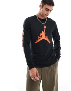 Jordan Flame Logo Long Sleeve T-shirt In Black For Men -Nike Sales Store 206610857 3