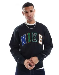 Nike Club Letters Logo Crew Neck Sweatshirt In Black For Men -Nike Sales Store 206615700 1 black 1