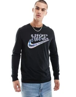 Nike Futura Logo Long Sleeve T-shirt In Black For Men -Nike Sales Store 206615877 1 black 1