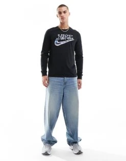 Nike Futura Logo Long Sleeve T-shirt In Black For Men -Nike Sales Store 206615877 3