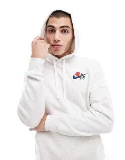Nike Swoosh Floral Logo Hoodie In Light Grey For Men