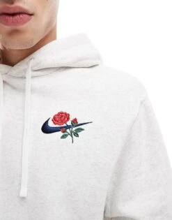 Nike Swoosh Floral Logo Hoodie In Light Grey For Men -Nike Sales Store 206615938 4