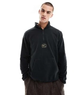 Nike Swoosh Air Polar Fleece Half Zip Sweatshirt In Black And Gold For Men -Nike Sales Store 206616030 1 black 1