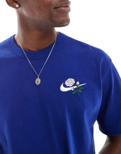 Nike Swoosh Floral Logo T-shirt In Blue For Men Mid Blue -Nike Sales Store 206616039 2