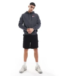 Nike Swoosh Floral Logo Hoodie In Dark Grey For Men