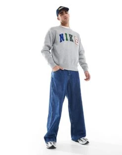 Nike Club Letters Logo Crew Neck Sweatshirt In Grey For Men -Nike Sales Store 206616237 3