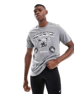 Nike Training Bulldog Print T-shirt In Dark Grey For Men Charcoal
