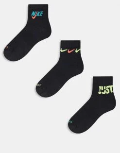 Nike Training Everyday Plus Cushioned Graphic 3 Pack Ankle Socks In Black For Men -Nike Sales Store 206622042 1 black 1
