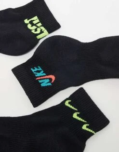 Nike Training Everyday Plus Cushioned Graphic 3 Pack Ankle Socks In Black For Men -Nike Sales Store 206622042 3