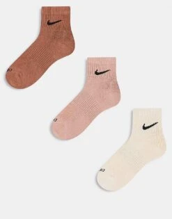 Nike Training Everyday Cushioned Plus 3 Pack Ankle Socks In Brown For Men