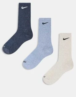 Nike Training Everyday Cushioned Plus 3 Pack Crew Socks In Blue And Beige For Men Multi