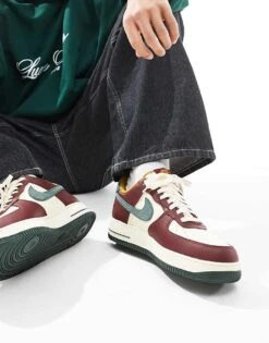 Nike Air Force 1 '07 LV8 Trainers In Red, Green And Sail For Men Burgundy -Nike Sales Store 206623107 1 burgundy 1
