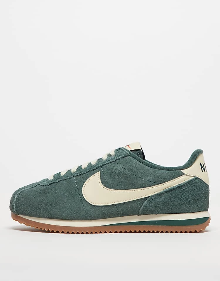 Nike Cortez Suede Trainers In Dark Green And Cream For Unisex 3 Nike Cortez Suede Trainers In Dark Green And Cream For Unisex